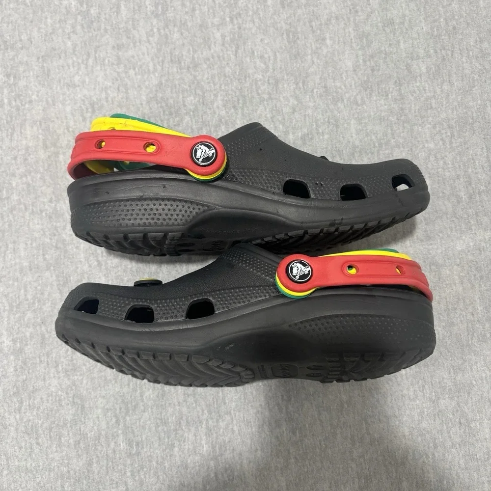 Crocs Classic Clog Black Triple Strap Red Yellow Green Jibbitz Mens 4 Womens 6